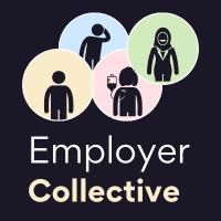 Four pale coloured circles with diverse stick people representing visible and non-visible Disabilities below text which reads, Employer Collective. 