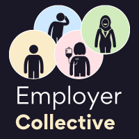Four pale-coloured circles overlap, with stick people representing visible and non-visible Disabilities. Text below reads Employer Collective. 